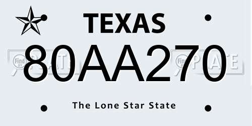80AA270 Texas License Plate