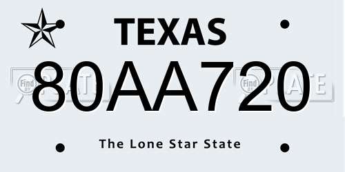 80AA720 Texas License Plate