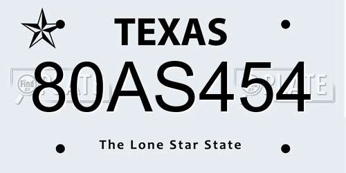 80AS454 Texas License Plate