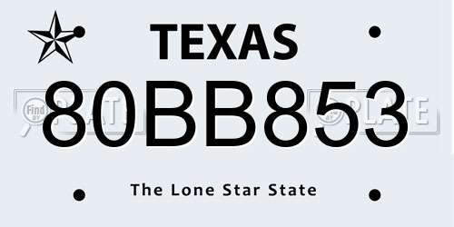 80BB853 Texas License Plate