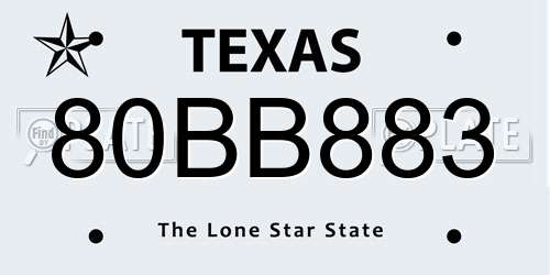 80BB883 Texas License Plate