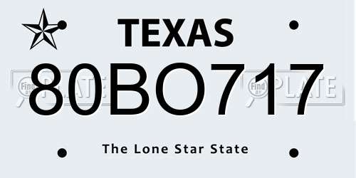 80BO717 Texas License Plate