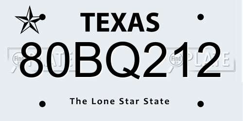 80BQ212 Texas License Plate