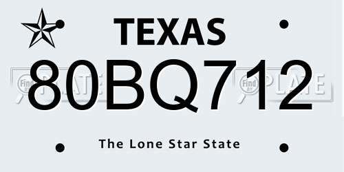 80BQ712 Texas License Plate
