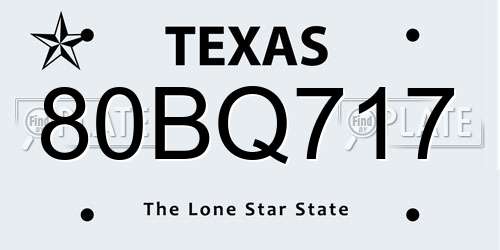 80BQ717 Texas License Plate