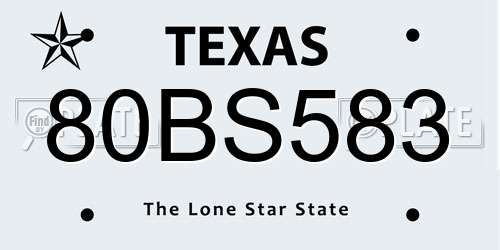 80BS583 Texas License Plate