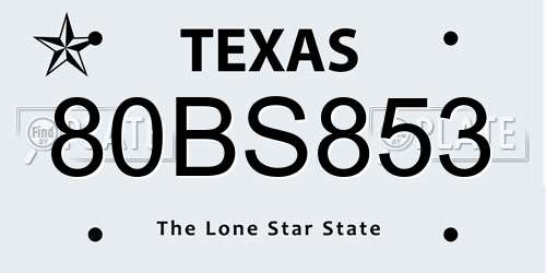 80BS853 Texas License Plate