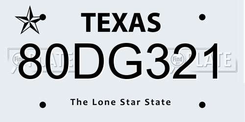 80DG321 Texas License Plate