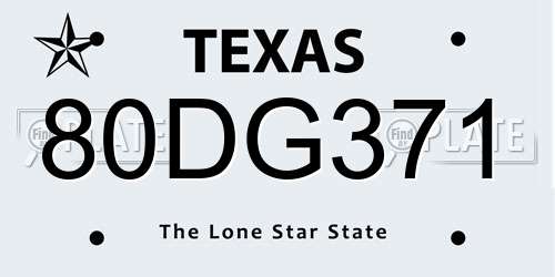 80DG371 Texas License Plate