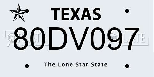 80DV097 Texas License Plate