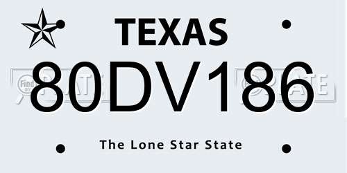 80DV186 Texas License Plate