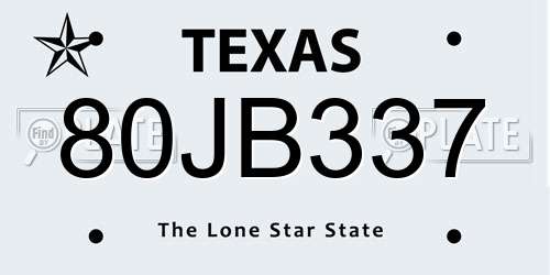 80JB337 Texas License Plate
