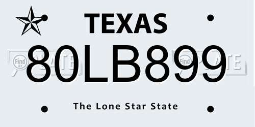 80LB899 Texas License Plate