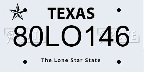 80LO146 Texas License Plate