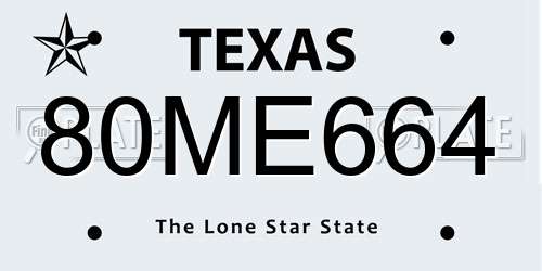 80ME664 Texas License Plate