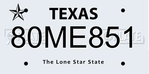 80ME851 Texas License Plate