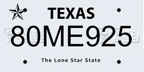 80ME925 Texas License Plate