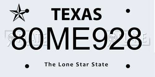 80ME928 Texas License Plate
