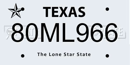 80ML966 Texas License Plate