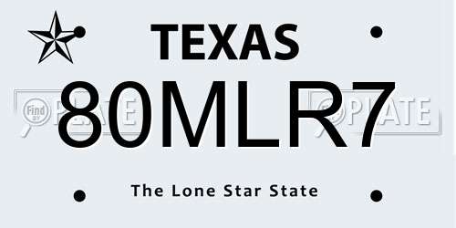 80MLR7 Texas License Plate