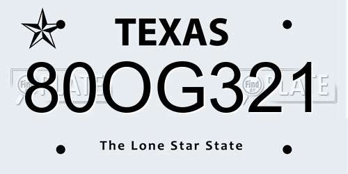 80OG321 Texas License Plate