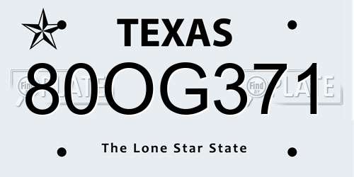 80OG371 Texas License Plate
