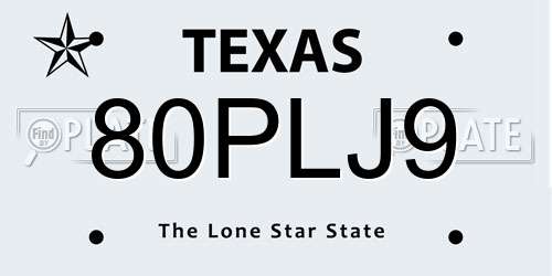 80PLJ9 Texas License Plate