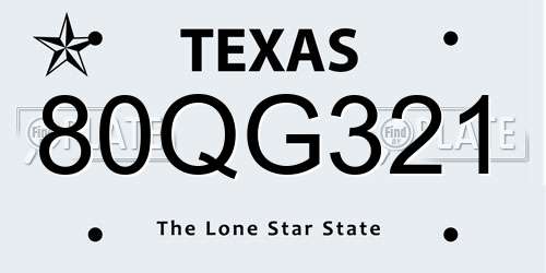 80QG321 Texas License Plate