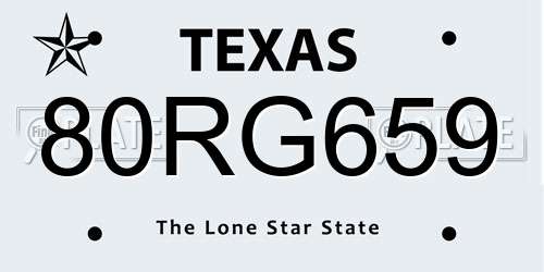 80RG659 Texas License Plate