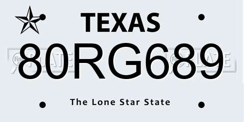 80RG689 Texas License Plate