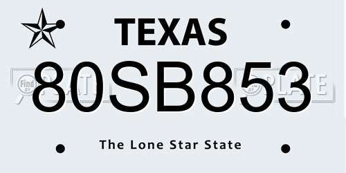 80SB853 Texas License Plate