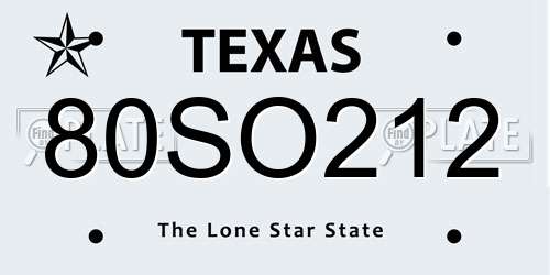 80SO212 Texas License Plate