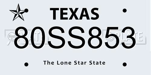 80SS853 Texas License Plate