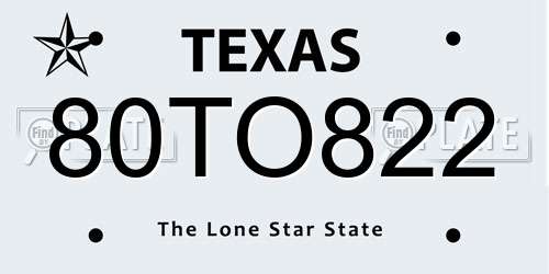 80TO822 Texas License Plate