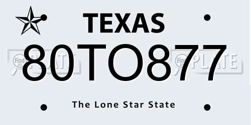 80TO877 Texas License Plate
