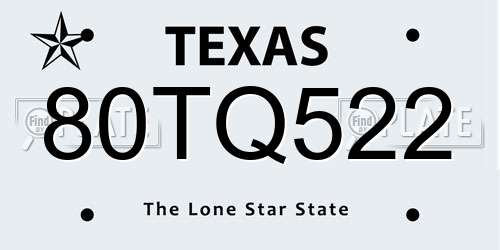 80TQ522 Texas License Plate