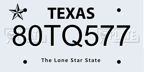 80TQ577 Texas License Plate