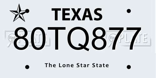 80TQ877 Texas License Plate