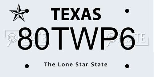 80TWP6 Texas License Plate