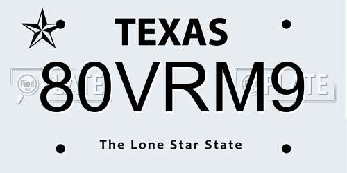 80VRM9 Texas License Plate