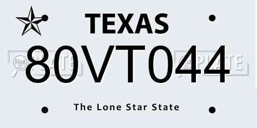80VT044 Texas License Plate