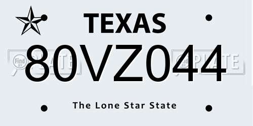 80VZ044 Texas License Plate