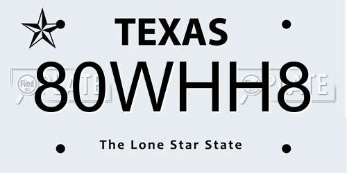 80WHH8 Texas License Plate