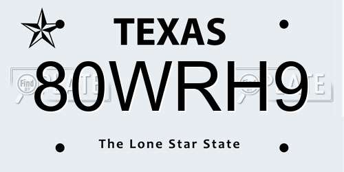 80WRH9 Texas License Plate
