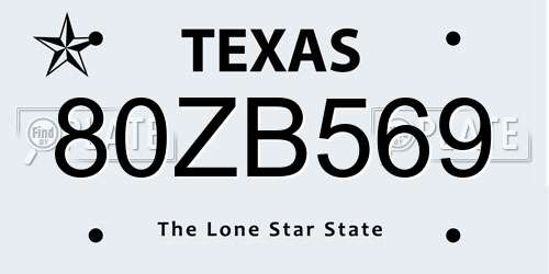 80ZB569 Texas License Plate