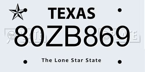 80ZB869 Texas License Plate