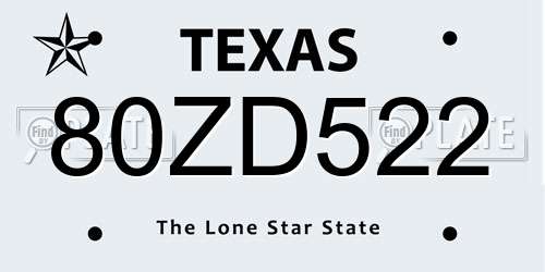 80ZD522 Texas License Plate