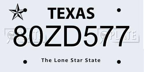 80ZD577 Texas License Plate