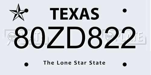 80ZD822 Texas License Plate