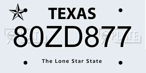 80ZD877 Texas License Plate